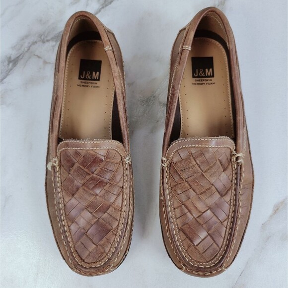 Johnston & Murphy J&M Men\'s Brown Woven Leather Slip On Loafers, Sz 8 main image 8